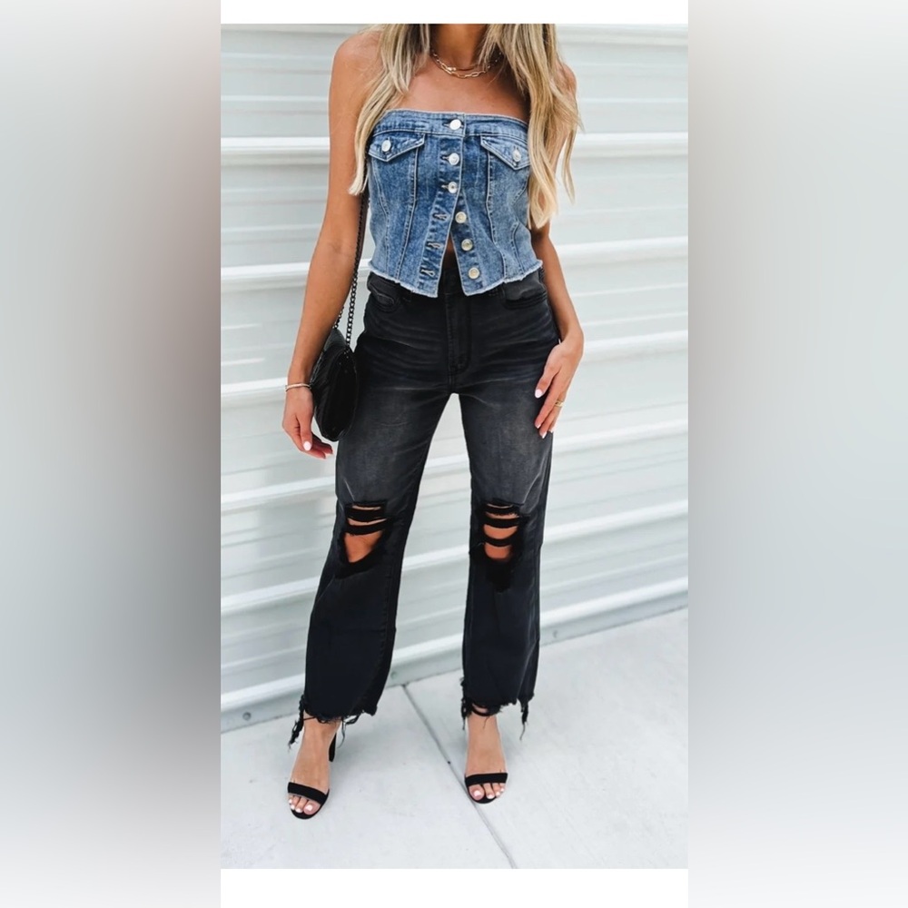 ZENAN high waisted distressed crop jeans